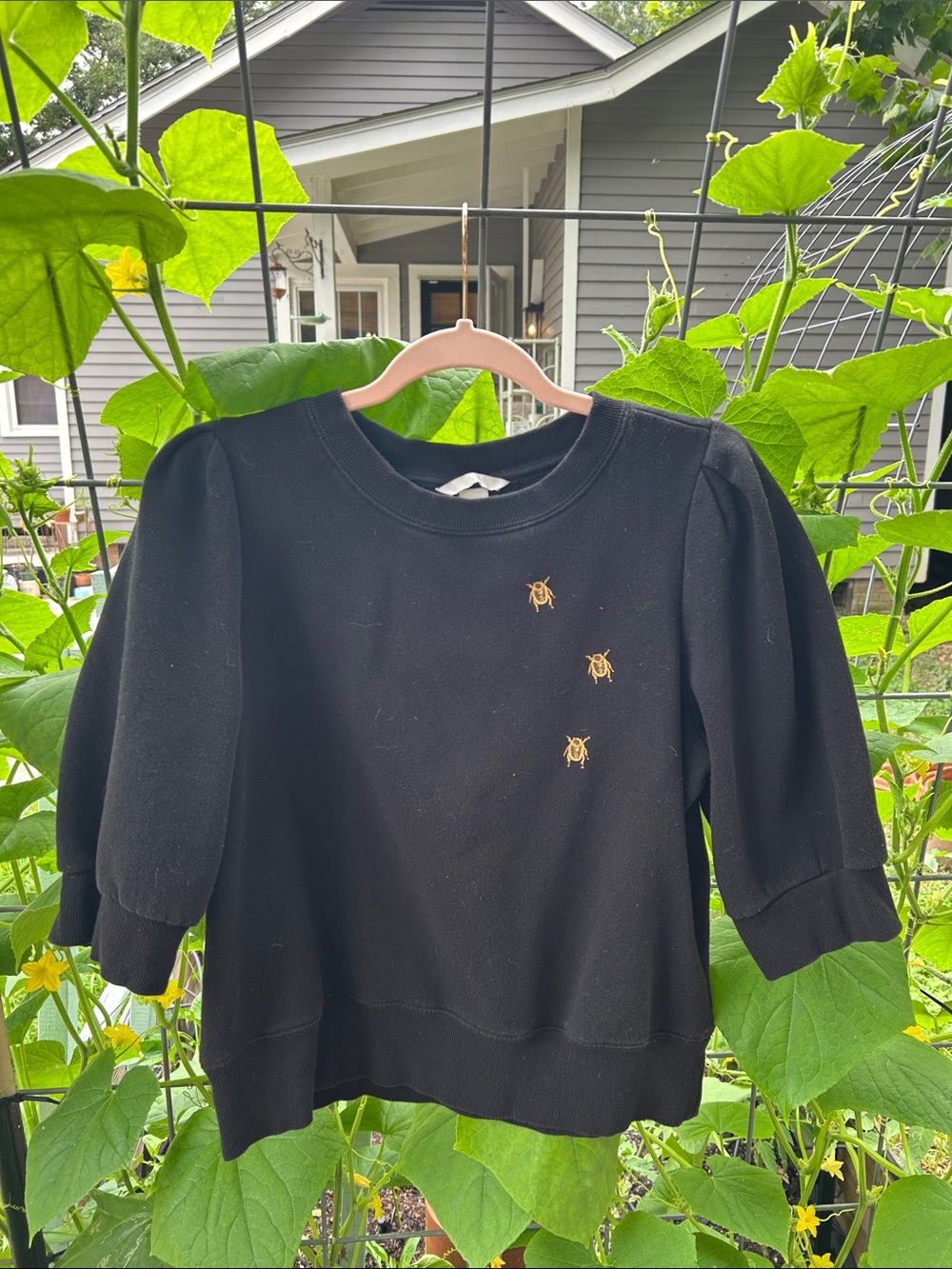 H&M Black Sweatshirt with Gold Bee Accents